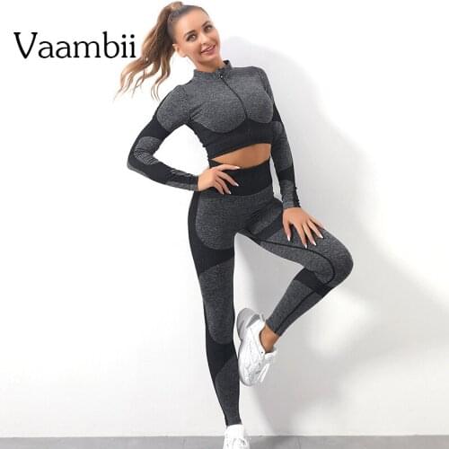 Womens Seamless Sport Clothing Woman Knitted Outfit 2 Piece Sportswear Woman Gym Leggings And Top Jacket Yoga Sports Set