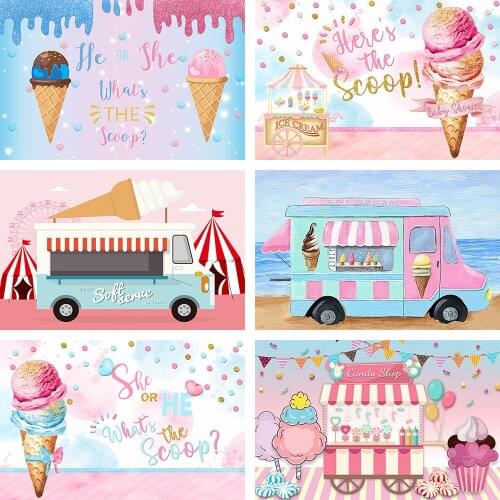 Ice Cream Cart Backdrop Gender Reveal Party Baby Shower Boy Or Girl Birthday Pink Blue Photography Background Photo Studio Props