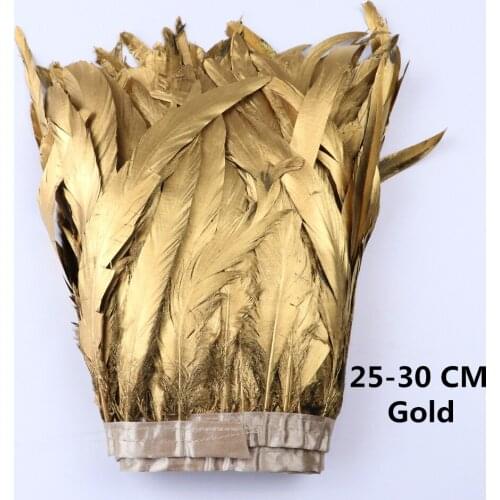 1 Meter Gold Rooster Tail Trim Cock Feathers Trimming Ribbon 25-30 cm/10-12" for Wedding Dress Carnival Costumes Craft Plumes