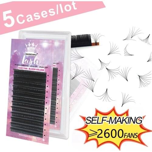 MASSCAKU Easy Fan Lashes 5 trays/lot Bloom Eyelash Extension Austomatic Flowering Fast Self-Making soft makeup false eyelashes