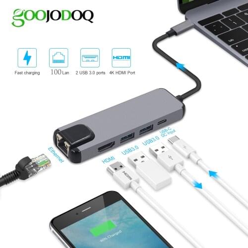 Multi USB 3.0 hub type C adapter to HDMI Gigabit Ethernet Rj45 Lan for Macbook Pro Air 13 15 iPad Thunderbolt USB PD charger hub