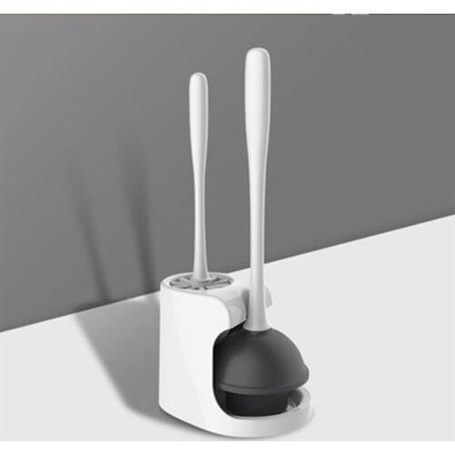 Two-Piece Multifunctional Silicone Toilet Brush Set Toilet Dredge Cleaning Tool with Base Bathroom Accessories WC Accessories