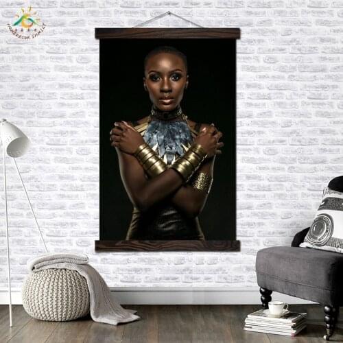 Black Female Warrior Wall Art Single Panel Canvas Prints Painting with Frame Scroll Painting Hanging Poster Decorative Picture