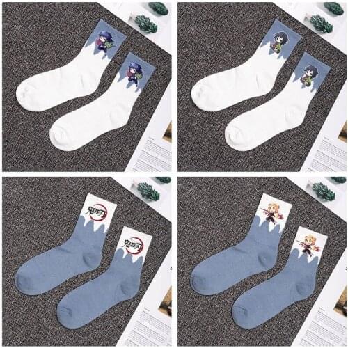 Demon Slayer women sock Cartoon ladies socks crew white Unisex fashion Casual cotton sox Girls autumn winter Trendy skarpetki