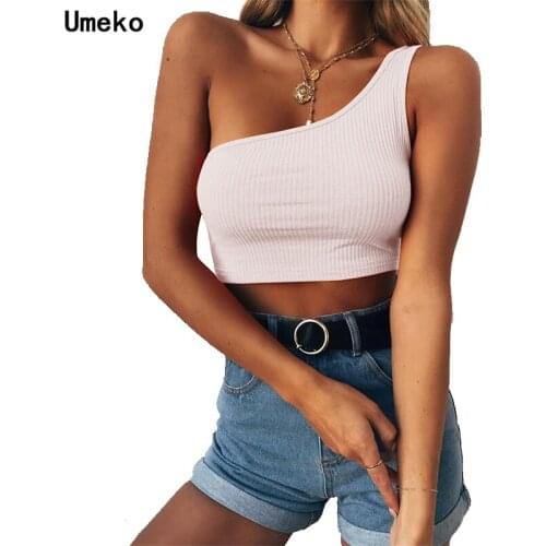 2020 NEW Sexy Women Sports Vest Fashion One Piece Midriff-baring Tops Tank One-shoulder Sleeveless Casual Skinny Slim Tight Top