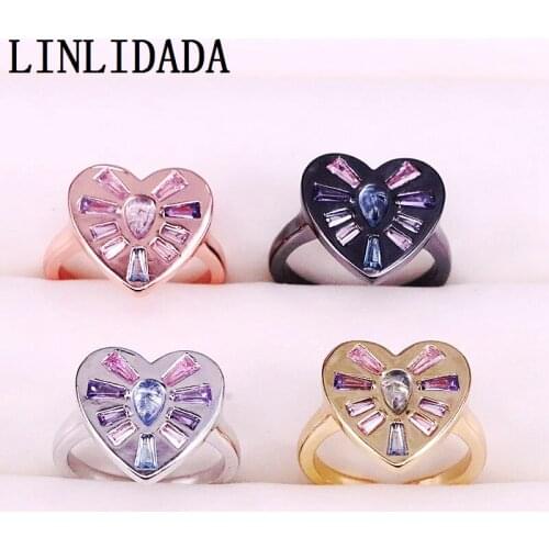 New 5Pcs Rainbow cubic zirconia Heart ring Colorful CZ Paved fashion jewelry For Women engagement band ring