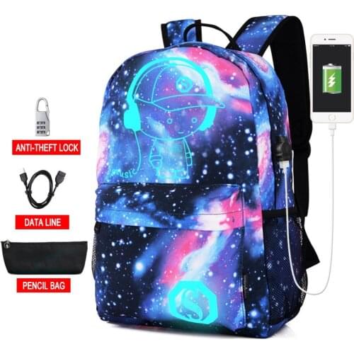 New Anti-thief Bag Luminous School Bags For Boys Student Backpack 15-17 inches mochila with USB Charging Port Lock Schoolbag