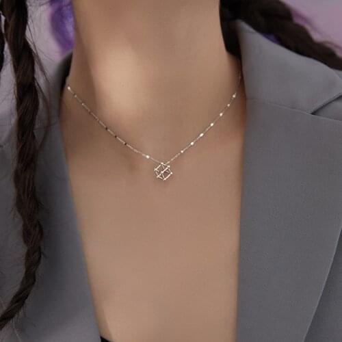 New Hip Hop Simple Cube Square Pendants Necklaces for Women Girl Jewelry Clavicle Chain Female Collar Gift