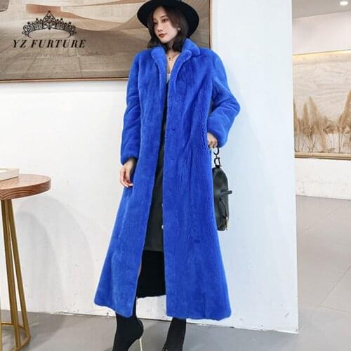 Luxury Genuine Mink Fur Coat with Blue Winter Women Fur Outerwear Overcoat Mink Fur Jacket With Collar Real Fur Coat Outwear