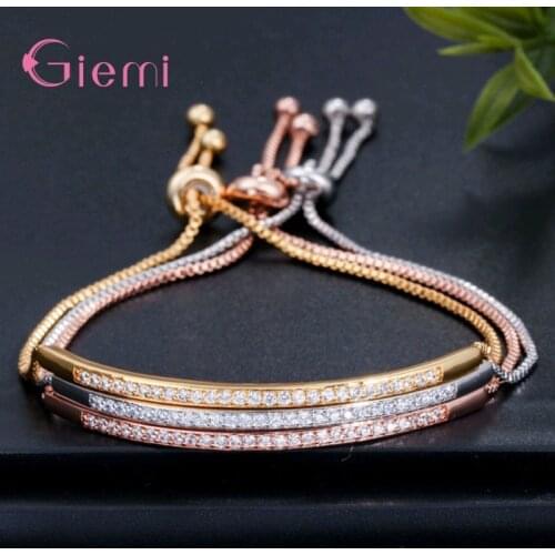 3 Colors Trendy 925 Sterling Silver Gold Friendship Bracelet For Women Girls Party CZ Crystal Fashion Jewelry Wholesale