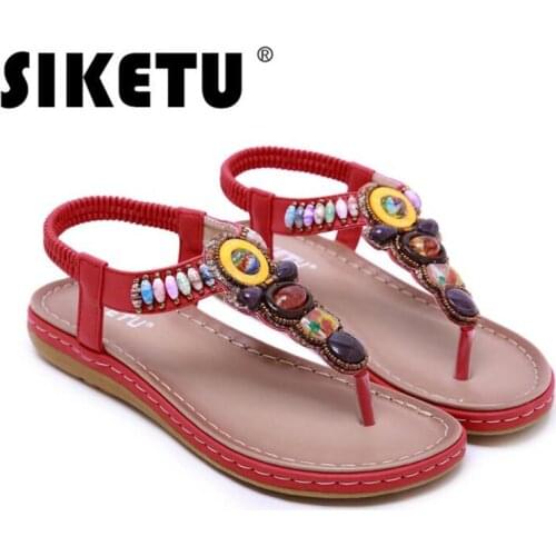 Summer woman sandals PU Slip On Flat Toe String Bead Comfy Soft Ladies Sandals women shoes sandalias mujer 2020 size 36-44