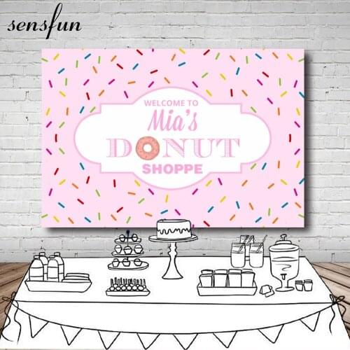 Sensfun Pink Theme Donut Backdrop For Photo Studio Girls Baby Shower Happy Birthday Backgrounds Customized 7x5ft Vinyl