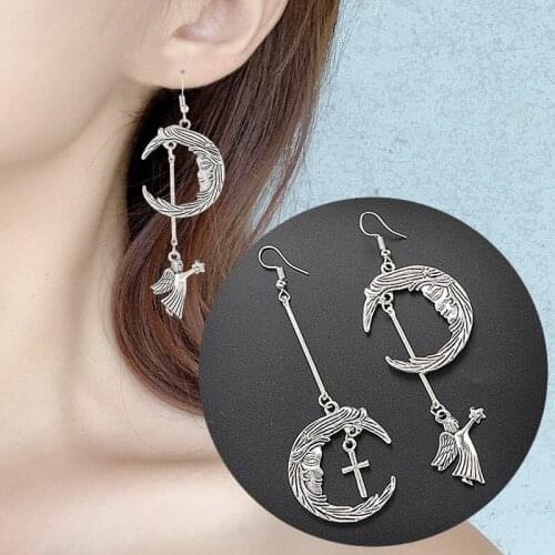 New Korean Version Of The Geometric Punk Retro Moon Cupid Angel Cross Combination Temperament Simple Personality Long Earrings