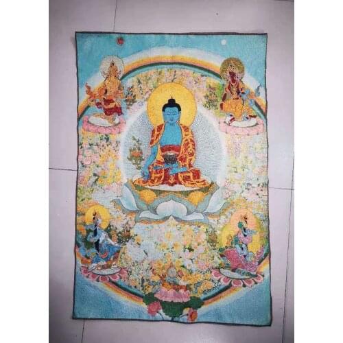 Tibet Silk embroidery gold silk embroidery,Golden cassock,medicine Buddha Thangka Paintings Mural