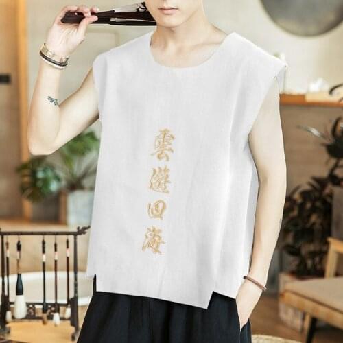 Traditional Chinese Clothing For Men Top Vest Tang Suit Cotton Linen Solid Sleeveless China Style Fashion Shirt Plus M-5Xl 10873