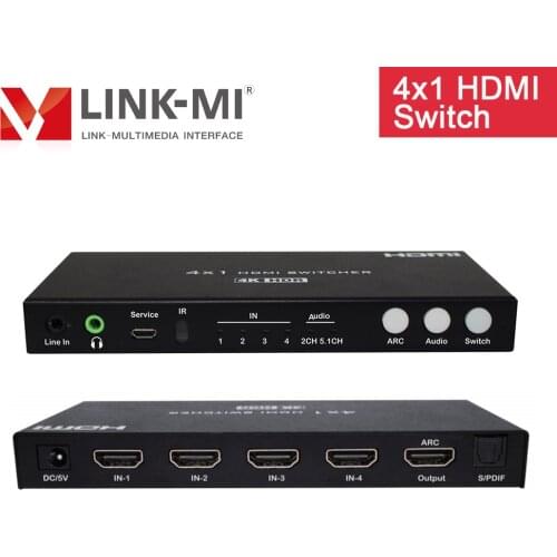 LINK-MI 4 in 1 out HDMI Switch with Analog SPDIF Audio Extraction 4K@60Hz YUV 4:4:4 ARC CEC HDR Downscaler