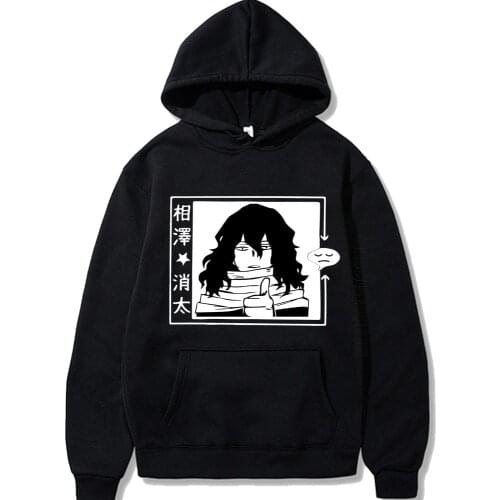 Japanese Anime Funny Shota Aizawa Hoodies Japan Style My Hero Academia Boku No Hero Streetwear Black Sweatshirt For Men