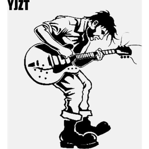 YJZT 12.6CM*14.8CM Fashion ROCK MUSIC Guitar Musician Vinyl Black/Silver Car Sticker C22-0737