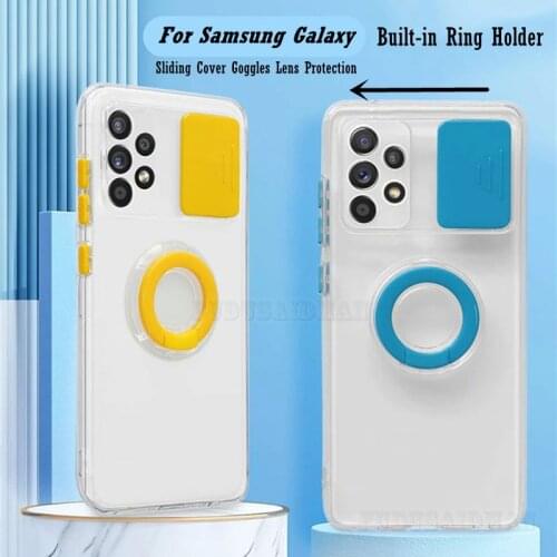 Camera Lens Protective Case For Samsung Galaxy S21 Ultra A12 A32 A52 A72 S21 Plus Transparent TPU Soft Cover Hidden Ring Holder