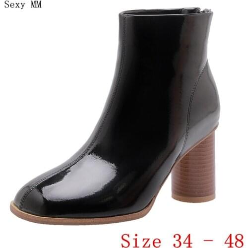 Spring Autumn Women Ankle Boots Square High Heel Woman Short Boots Ladies Shoes botas Plus Size 34 - 40 41 42 43 44 45 46 47 48