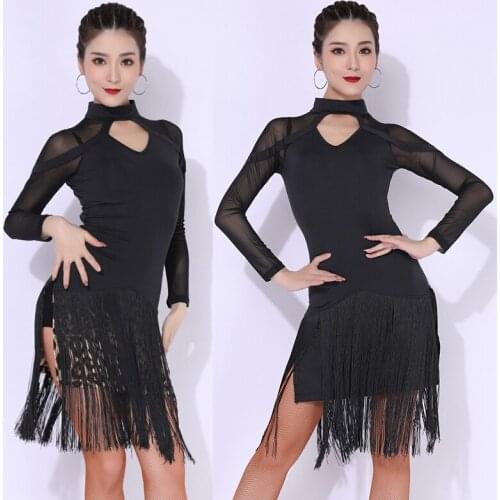 Mesh Long Sleeve Latin Dance Competition Dress For Women Sexy Hollow Out Leopard Samba ChaCha Dancing Performance Costume YS2324
