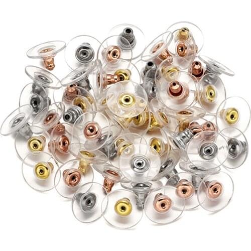 1 Set 60pcs Mixed Color 304 Stainless Steel Ear Nuts with Plastic for Jewelry Making Earring Finding 12x12x6mm Hole: 1mm
