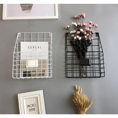 1PC New Modern Wire Magazine Newspaper Basket Wall Mounted Post Storage Rack Organizer JL 211
