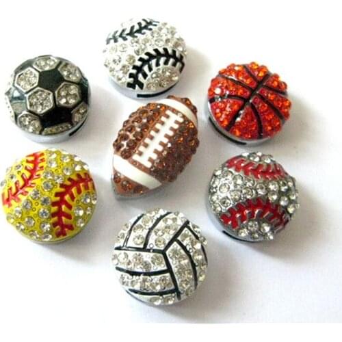 10Pcs/Lot 8mm Rhinestone Slide Charms For Bracelet Making Women Jewelry Football Basketball Pet Collar Keychain DIY Accessories