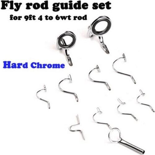 11 Pieces Fishing Rod Guide Set Building Wrapping 9FT 4-6WT Guide Tip Hook DIY Eye Rings Different Size
