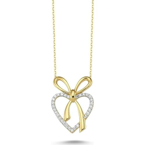 14k Gold Heart Necklace with Bow