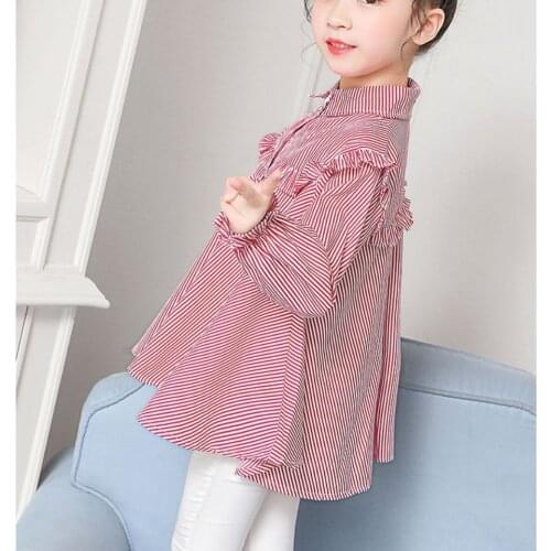 2021 Spring Autumn Girls Blouses Striped Shirts Kids Girl Long Sleeve Tops Ruffles Clothes Baby Girls Blouse Shirt Clothing D472