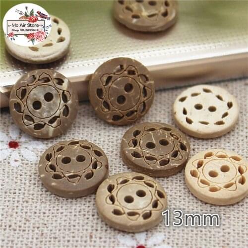 50pcs flower Coconut buttons natural wooden buttons crafts and scrapbooking sewing accessories botone 13mm