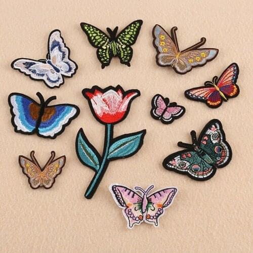 50pcs/lot Large Embroidery Patches Flower Butterfly Clothing Decoration Accessories Diy Iron Heat Transfer Applique
