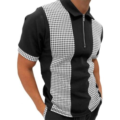 65% Dropshipping!!Turn-down Collar Men Shirt Print Comfy Zipper Short Sleeve Stretchy Shirt Streetwear