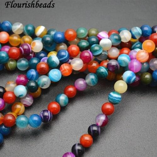 8mm 10mm Multi Bright Color Beautiful Veins Banded Agate Stone Smooth Round Loose Beads DIY Jewelry Supplies