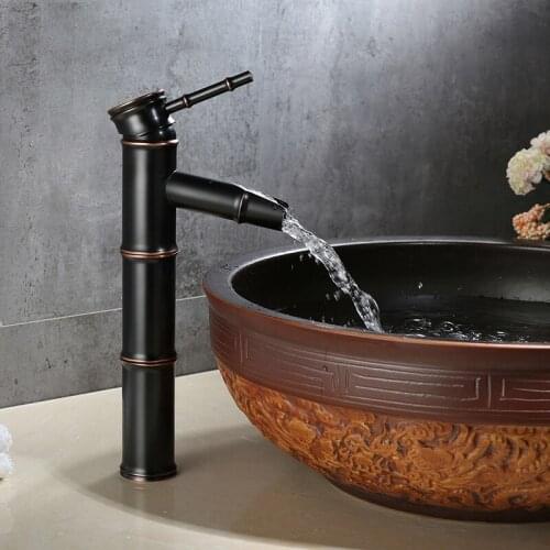 Antique Bathroom Basin Faucet Tall Bamboo Shape Vessel Sink Tap Retro Waterfall Tap Cold Hot Water Mixer Tap For Outdoor Garden