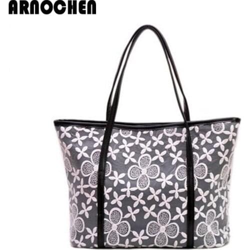 ARNOCHEN Large Capacity Casual Tote Bag Lace Designer Handbags High Quality Lady PU Leather Bags Women Shoulder Bag Female YQ671