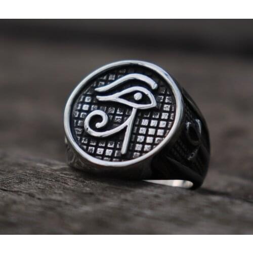 Egypt Pharaoh Eye of Horus Ankh Cross Biker Rings Mens Vintage Punk Stainless Steel Ring Amulet Jewelry