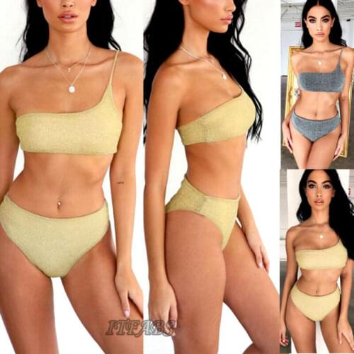 Women Push-up Padded Off Shoulder Bra Bandage High Waist Solid Bikini Set Swimsuit Swimwear Bathing Suit