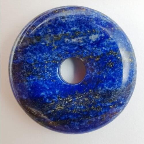 30MM Natural Lapis Stone GEM Carved Safety Button Pendant Necklace Jewelry H327