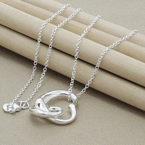 925 Sterling Silver Double Heart Pendant Necklace Chain For Woman Fashion Wedding Engagement Charm Jewelry Gifts