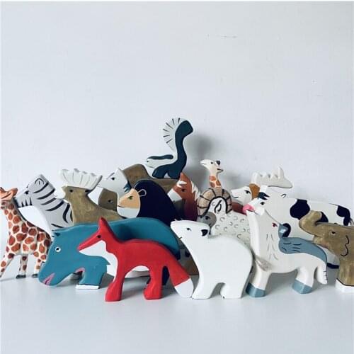 Kids Wooden Handcarft Toys Animals Cognition Giraffe Lion Elephant Figure Blocks Baby Montessori Educational Wood Toys Gift