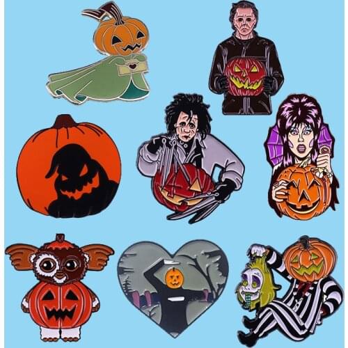 Halloween Beetlejuice Elvira Edward Pumpkin Enamel Brooch Pins Badge Collar Lapel Pins Alloy Metal Fashion Jewelry Accessories
