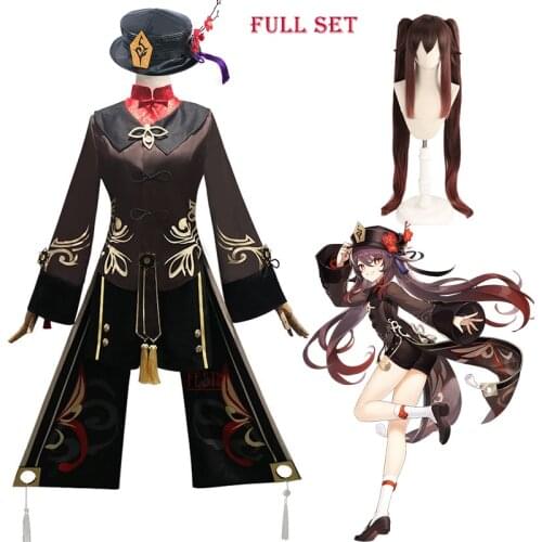 Gane Genshin Impact Hutao Cosplay Costume Uniform Wig Hat Rings Props Anime Cosplay Hu Tao Halloween Party Role Play for Women