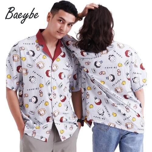 Men Women Hawaiian Shirt Chemise Homme Hip Hop Short Sleeve Cartoon Anime Friends Printed Streetwear Buttons up shirt