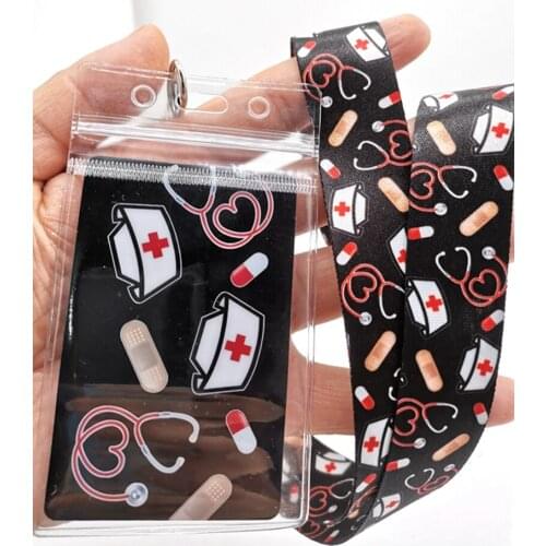 Hot Sale! 1 pcs Doctors Nurse card Lanyard Neck Strap Card Bus ID Holders With Key Chain