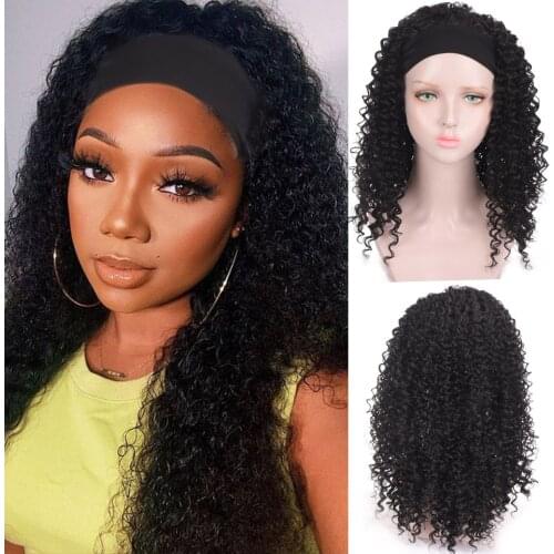 HOUYAN headband wigs long African curly kinky hair middle curly synthetic wig black women party