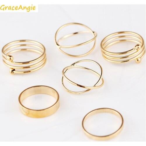 6PCS/Set Gold Color Alloy Finger Ring Trendy Stylish Jewelry Finger Tail Toe Ring Knuckle Female Women Party Wedding Gifts