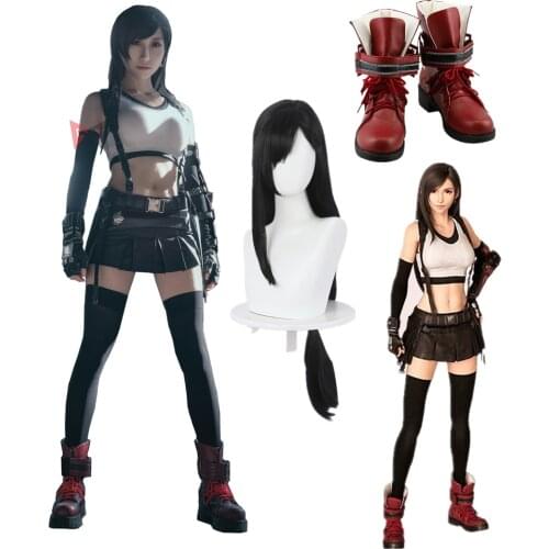 Final Fantasy Tifa Lockhart Cosplay Costume Warm-up Suit Ff7 Sewing Halloween Sexy ClothesWig Boots For Girl Women Custom Made