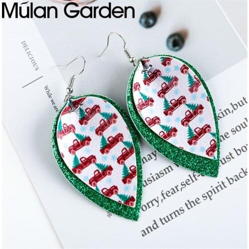 M&G Double-side Glitter Faux Leather Earrings for Women Double Layer Car Leather Pendant Earrings Fashion Jewelry Accessories